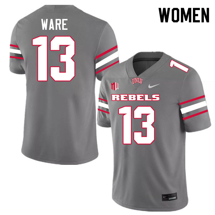 Women #13 Jarvis Ware UNLV Rebels College Football Jerseys Stitched-Grey